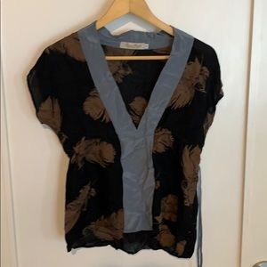 Geren Ford Small Black Feather Design Silk Top